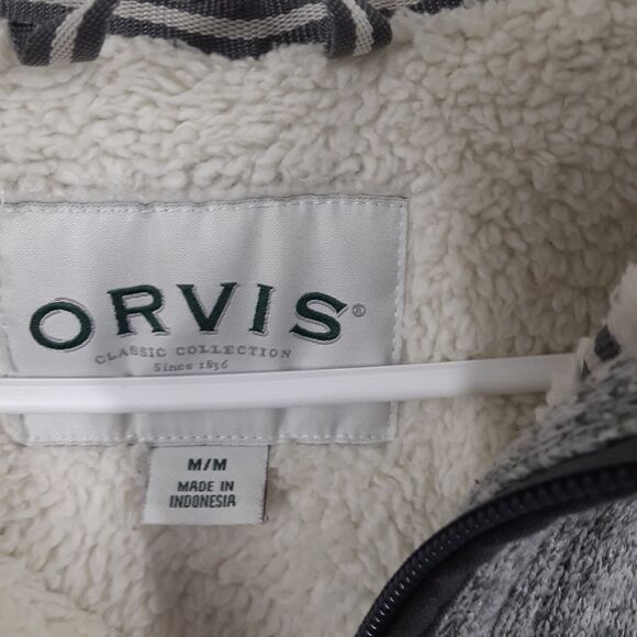 Orvis 1/4 Zip Sherpa Fleece Lined Pullover Sweater Heather Gray Mens Size M YKK - Picture 3 of 12